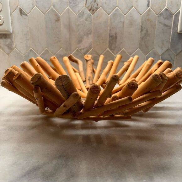 Natural Driftwood Handmade Round Wooden Fruit Basket Bowl Center Piece Home Deco - Picture 2 of 2